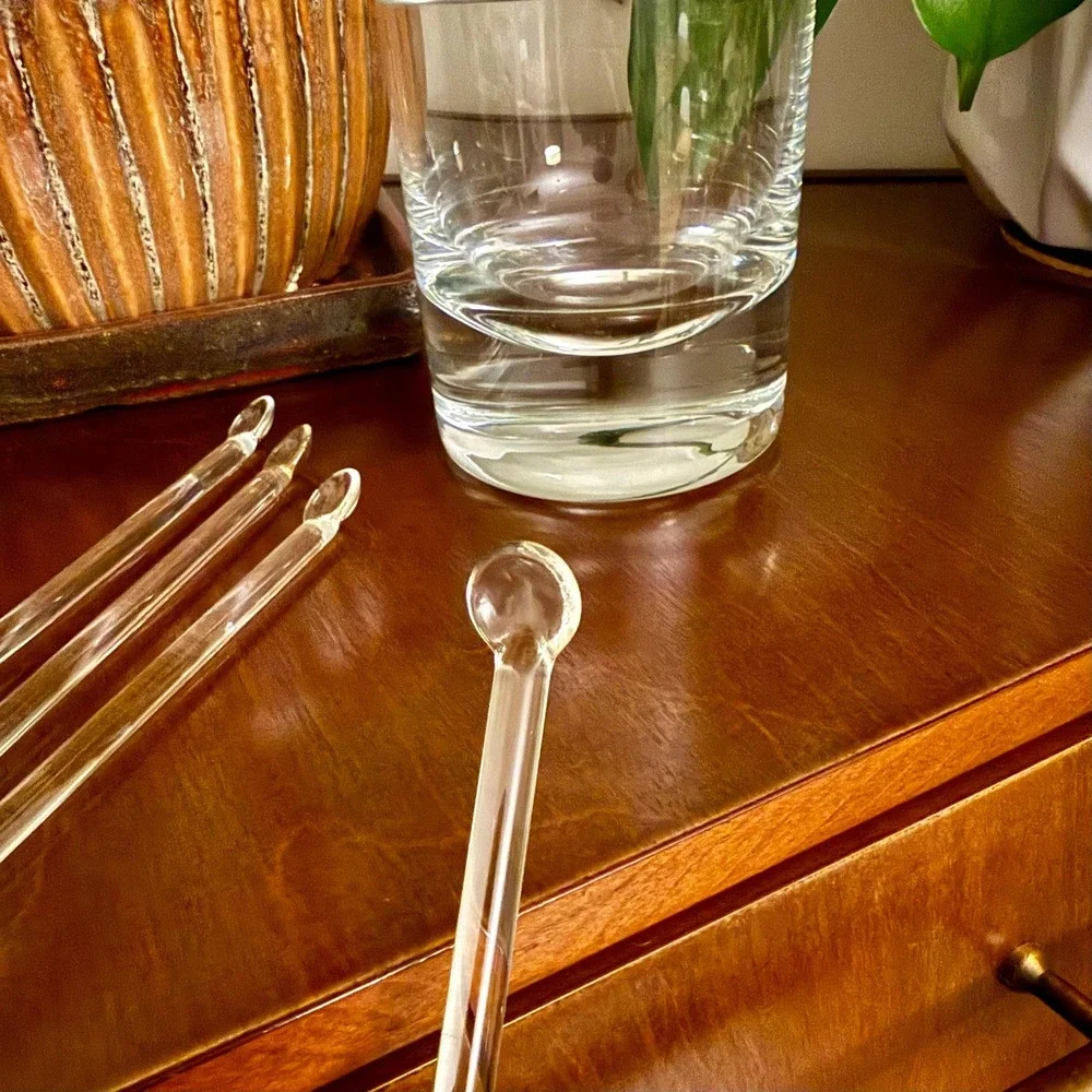 Vintage Glass Swizzle Sticks | Mid-Century Cocktail Stirrers Set (Set of 4)